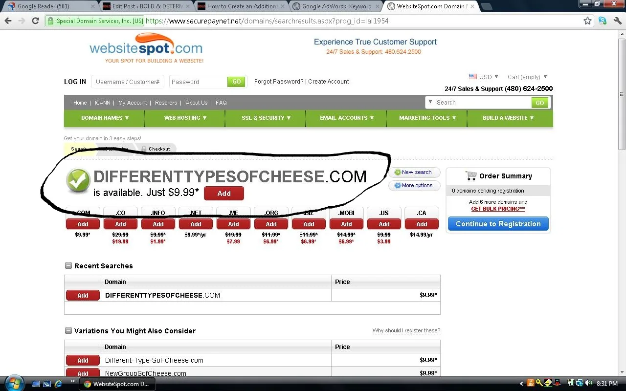 Screenshot of a website about different types of cheese