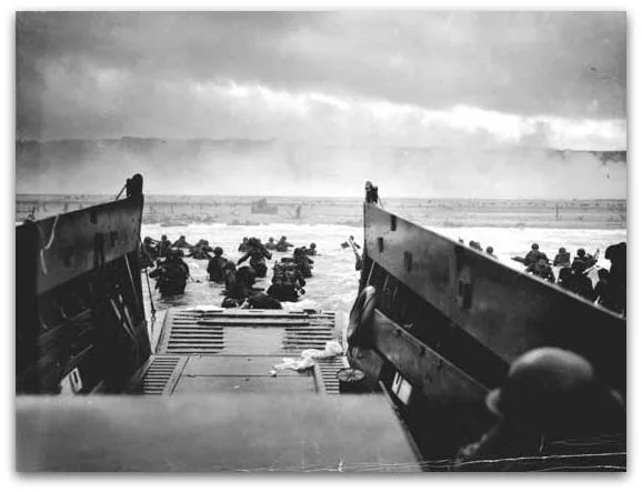 Landing craft approaching the beach on D-Day