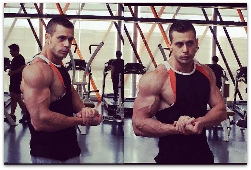 Victor Pride flexing in the gym